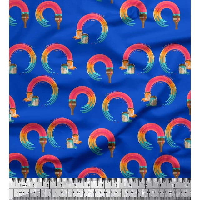 Soimoi Blue Rayon Fabric Paint Brush Abstract Print Fabric by the Yard 56 Inch Wide