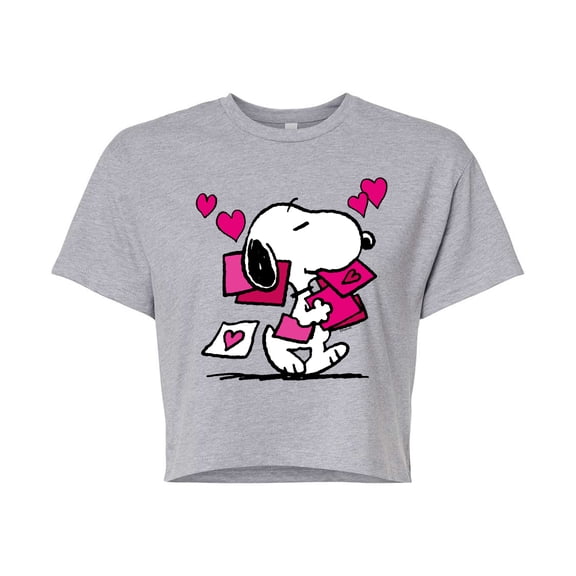 Peanuts - Snoopy Valentines Cards - Juniors Cropped Graphic T-Shirt
