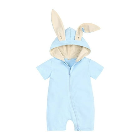 

Mikilon Toddler Newborn Baby Rabbit Ears Hooded Short-sleeved Shorts Romper Jumpsuit Infant Onesies Girls 12-18 Months Blue 2023 Deal