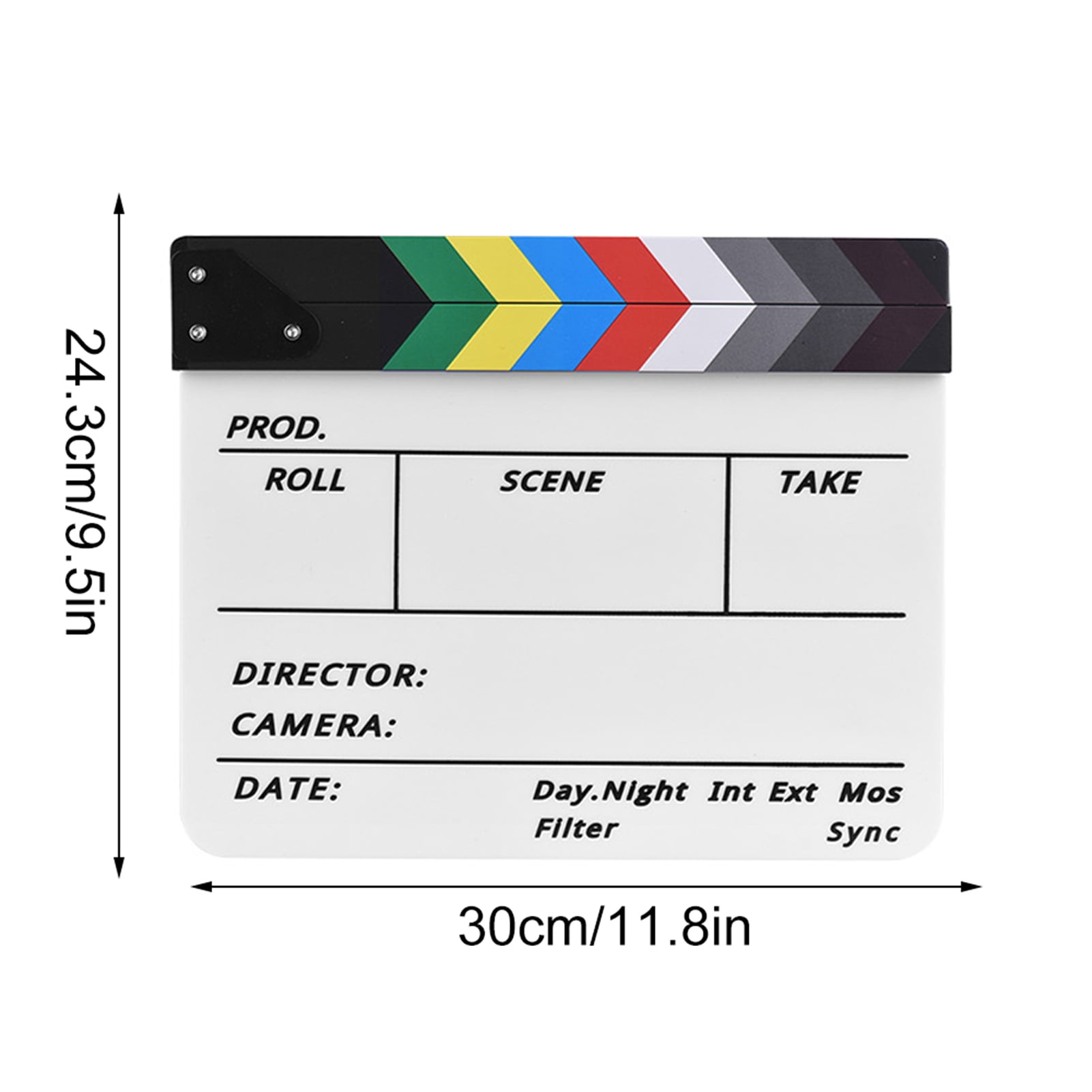Photography Dry Erase Acrylic Director Film Clapboard Movie TV Cut Action Scene Clapper Board Slate With Marker Pen, Color Stick, White