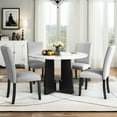 thumbnail image 2 of Dining Table And Chair For Room. 43-inch Round Table. 4 Upholstered Chairs. Modern Style. Fits Kitchen, Living Easy Assembly. Gray White With Seats. Tabletop Look. Comfortable Suitable Various, 2 of 7