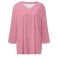 thumbnail image 2 of T-Shirt à Manches Courtes pour Femmes Liquidation T-Shirt Mélangé pour Femmes T-Shirt Uni Mode Décontractée Col en V Hauts à Manches Trois Quarts pour Femmes, 2 of 4
