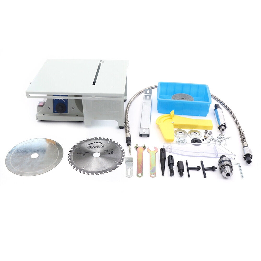 Miumaeov Mini Table Saw with Jewelry Polisher, Multipurpose Gem Metal Woodworking Benchtop Polishing Buffer for DIY Crafts, 110V 750W Portable Polisher Machine