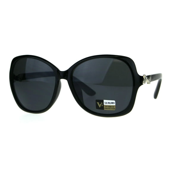 Womens Jewel Bling Luxury Classic Butterfly Plastic Sunglasses All Black