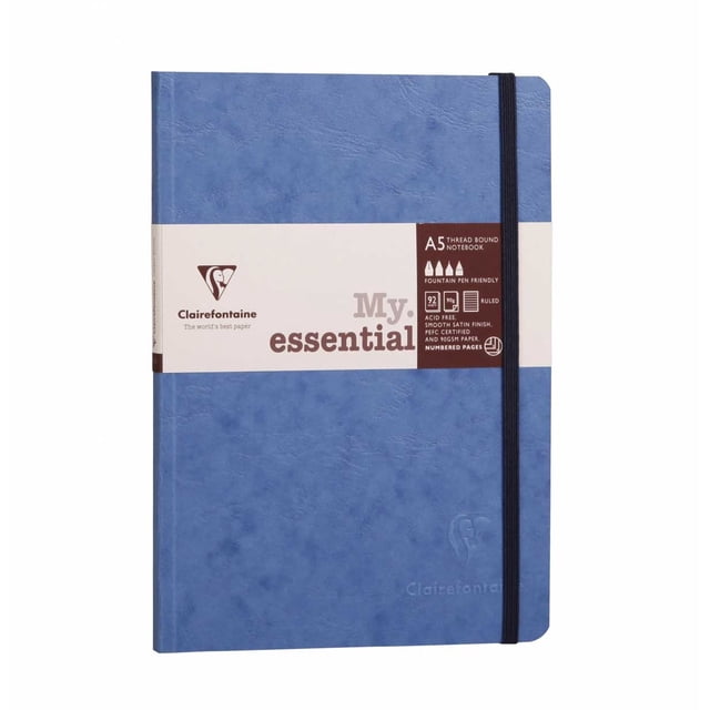 Clairefontaine 793464C A5 Age Bag Essentials Thread, Bound Notebook, Lined, 192 Pages, Blue