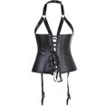 thumbnail image 3 of Womens Faux Leather Steampunk Cupless Sexy Lingerie Underbust Corsets Belt Zipper Halter Slimming Bustier, 3 of 5
