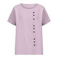 thumbnail image 5 of MIUOWANP Oversized Women's Short Sleeve Tops Casual Stylish Solid Color Loose Breathable Fake Button Blouse Size XL(10)Purple, 5 of 5