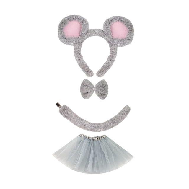 Conjunto de disfraz de ratón, disfraz de animal de dibujos animados para carnaval, festival, suministros y accesorios. gris