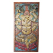 Mogul Vintage Hand Carved Sarp(snake) Ganesha Wall Panel Barn Door Yoga Meditation Décor
