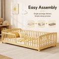 thumbnail image 6 of Miniyam Twin Kids Floor Bed with Guardrails, Pine Wood Montessori Bed Frame with Rounded Opening, Natural, 6 of 7