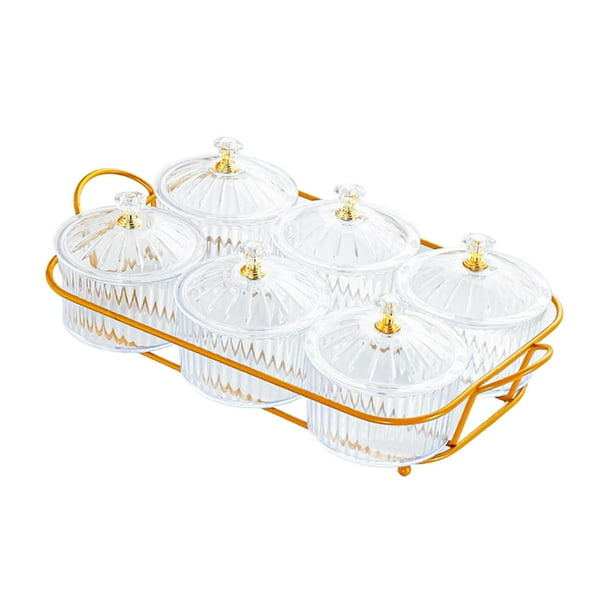 Bandeja Para Aperitivos Portátil Con Platos Divididos Para Servir, Para Chocolate, Postres, Bodas, Transparente, 6 Cuencos 6 cuencos transparentes