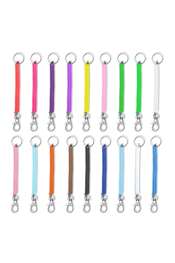 18 Pcs Spiral Retractable Coil Spring Keychain, 18 Colors Anti-Lost Coil Key Chains with Clip, Stretchy Coiled Lanyard Spiral Key Ring Holder with Lobster Clasp for Wrist Wallet Cellphone