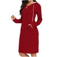 thumbnail image 3 of Swuxness Women Hoodie Long Sleeve Sweatshirts Dress, Women Mid Length Dresses, Women's Solid Color V Neck Hooded Knee Length Sweatshirt Dress with Pockets Red, XXL, 3 of 5