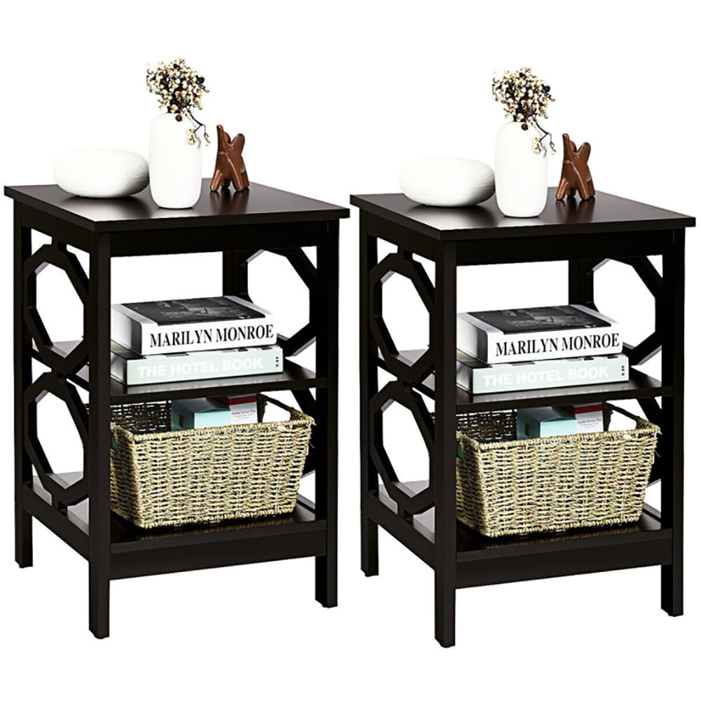 Finihen End Side Table, Sofa Side Table, Bed Side Table, 2 Pieces 3-tier Nightstand Sofa Side End Accent Table Storage Display Shelf, for Living Room, Bedroom, Black Finihen End Side Table, Sofa Side Table, Bed Side Table, 2 Pieces 3-tier Nightstand Sofa Side End Accent Table Storage Display Shelf, for Living Room, Bedroom, Black