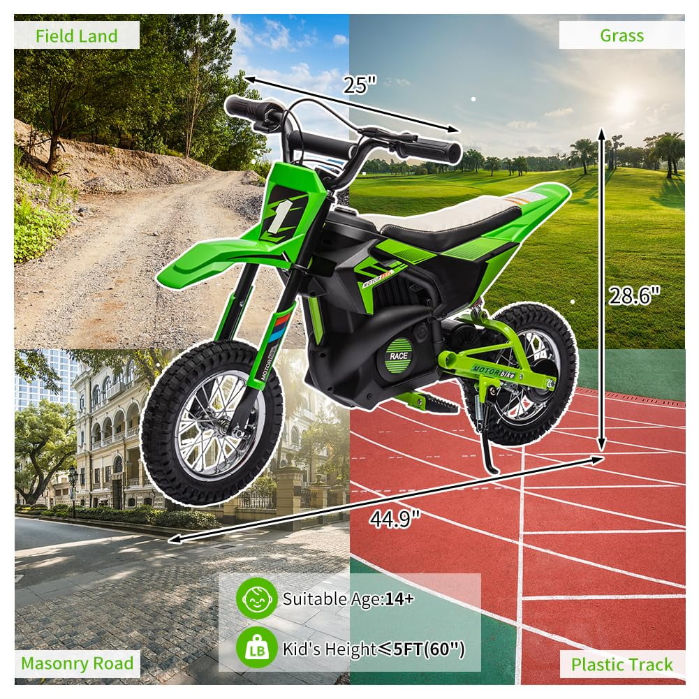 24V Kids Ride on Electric Off-Road Motorcycle,250W Motor 13.6MPH Fast Speed Dirt Bike Motocross,Leather Seat,Twist Grip Throttle,Metal Suspension,Air-Filled Tires,for Teens