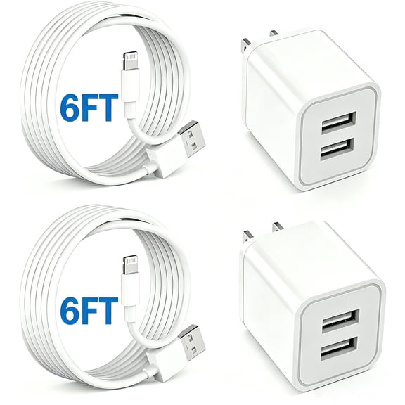 Wall Charger Compatible for iPhone Charger Cable 6ft, 2 Pack Dual Port USB Block Cube Adapter with Charging Cord Compatible for iPhone 14/13/12/11 XS/XS Max/XR/X 8/7/6Plus SE,iPad, Samsung Galaxy, M