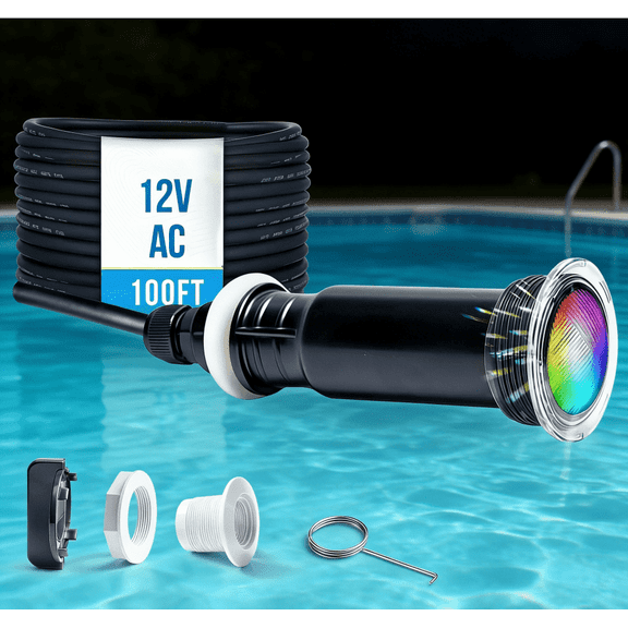 Foxlux 1.5 Inch RGBW Pool Lights for Inground Pool, Direct Replacement for Pentair GloBrite, Inground Pool & Spa Light, IP68 Waterproof, AC12V,100 ft Cord