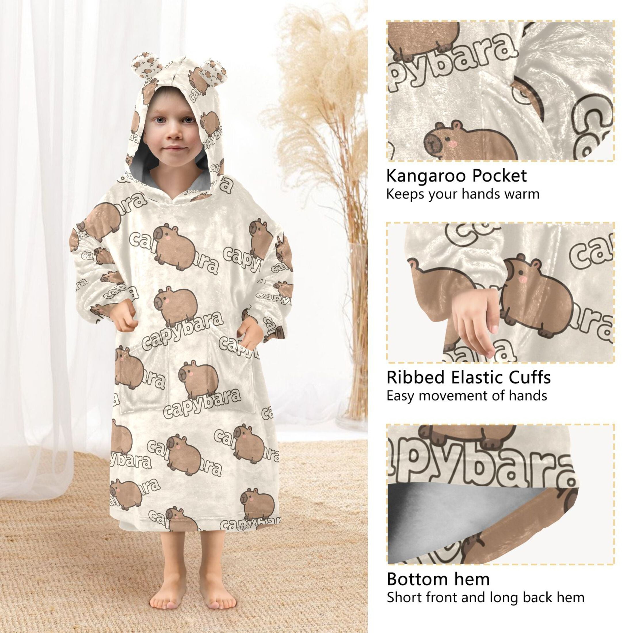 joogoo Wearable Blanket Hoodie for Capybaras Cute Oversized Sherpa Hooded 3-14 YR M