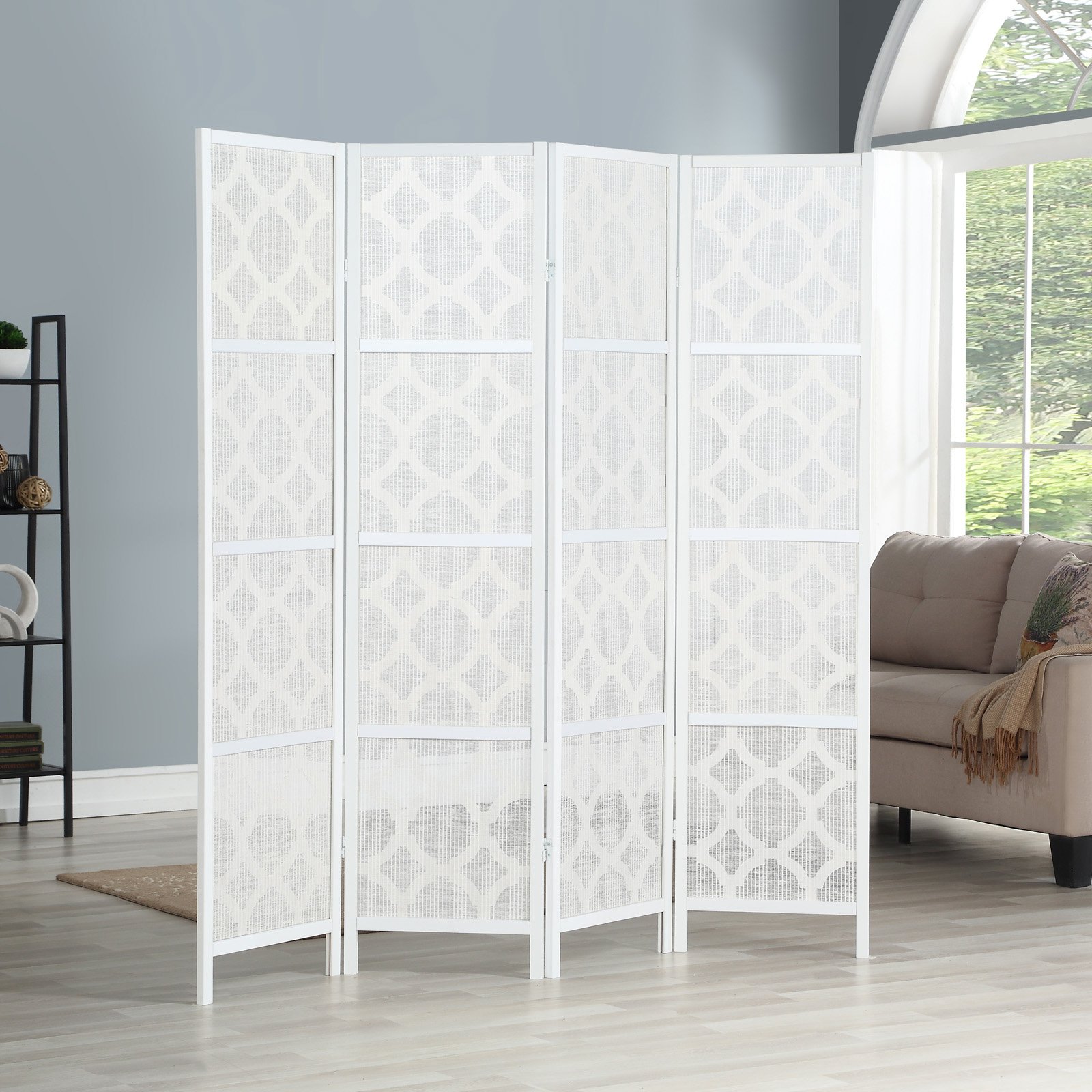 Roundhill Furniture Quarterfoil Infused Diamond Design 4 Panel Room Divider, 70" Tall, Gold