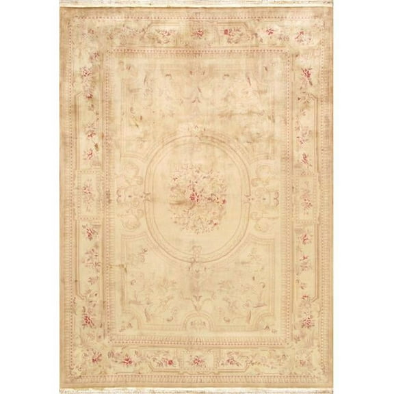 Pasargad Home Savonnerie 114" x 162" Hand-Knotted Wool Area Rug in Gold