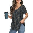 thumbnail image 3 of McVanedy Women's Pleated Flare Top V Neck Button Plus Size Short Sleeve Top M-4XL, 3 of 9