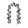 thumbnail image 2 of Halloween Artificial Black Garland With Red Rose,Gothic Burgundy Floral Leaf Vines Garland, Halloween Wedding Decor Indoor Outdoor Party Wall Mantel Hanging Decorations, 2 of 6