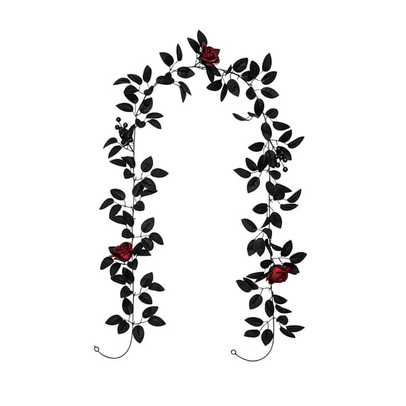 Halloween Wedding Decorations Black Rose Vines, Artificial Black Rose Leaf Vines for Indoor and Outdoor Arch Floral Decorations