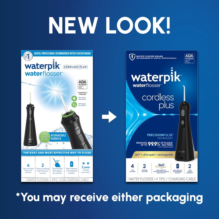 Waterpik Cordless Plus Water Flosser with 2 Settings, 4 Tips, ADA