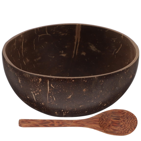HONMEET Coconut Shell Bowl with Wooden Spoon Set, Brown Salad and Soup Serving Tableware for Kitchen
