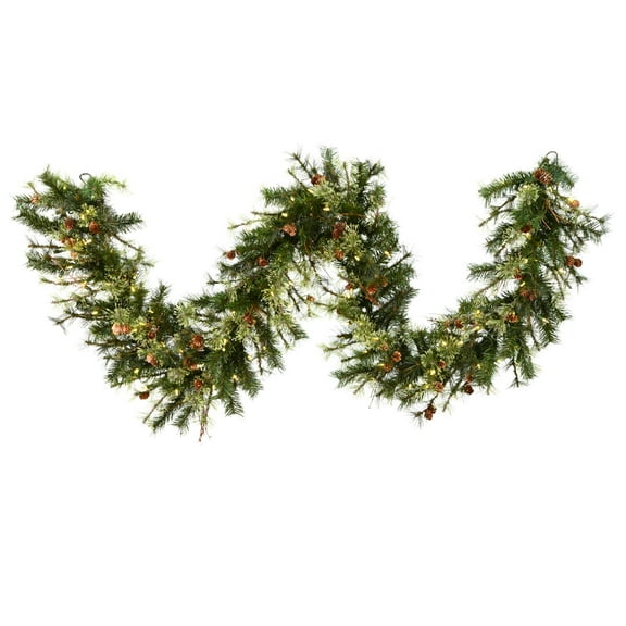 Vickerman 9' Mixed Country Pine Artificial Christmas Garland, Warm White Dura-lit LED Lights