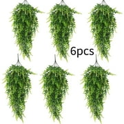 Large 6-piece green artificial hanging fern plant, UV resistant, fade-free, realistic Persian fern vine, suitable for wedding decoration, birthday pair, indoor and outdoor use, outdoor green plant