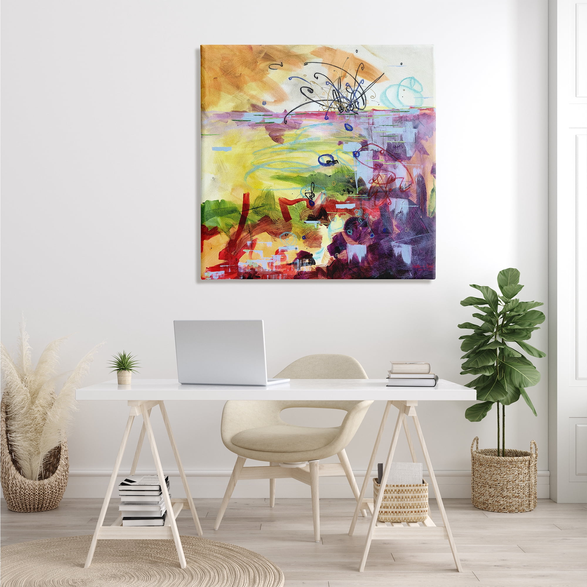 Stupell Industries Abstract Chaos Lively Line Movements Purple Orange Yellow, 36 x 36, Design by Heather W. Ernst