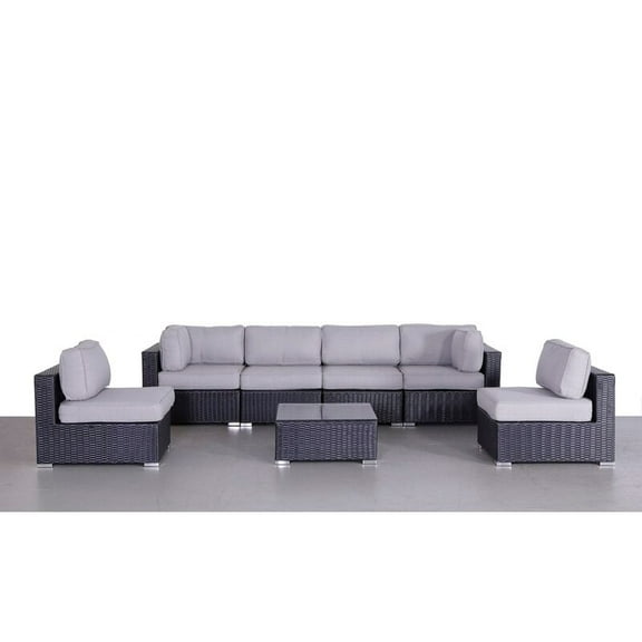 Living Source International 7-piece Wicker Sectional Seating Group in Black/Gray