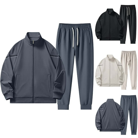 Txeol Men's Jogging Tracksuits Loose Stand Collar Zip Up Jacket Matching Sweatpants Athletic Casual Sweatsuit with Pockets Beige,XXXXL
