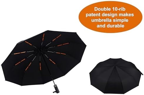 46 Inch Compact Umbrellas for Rain - Travel Small Umbrella - Automatic Folding Umbrella - Windproof Portable Umbrella, Double 10-rib (1 pack)black