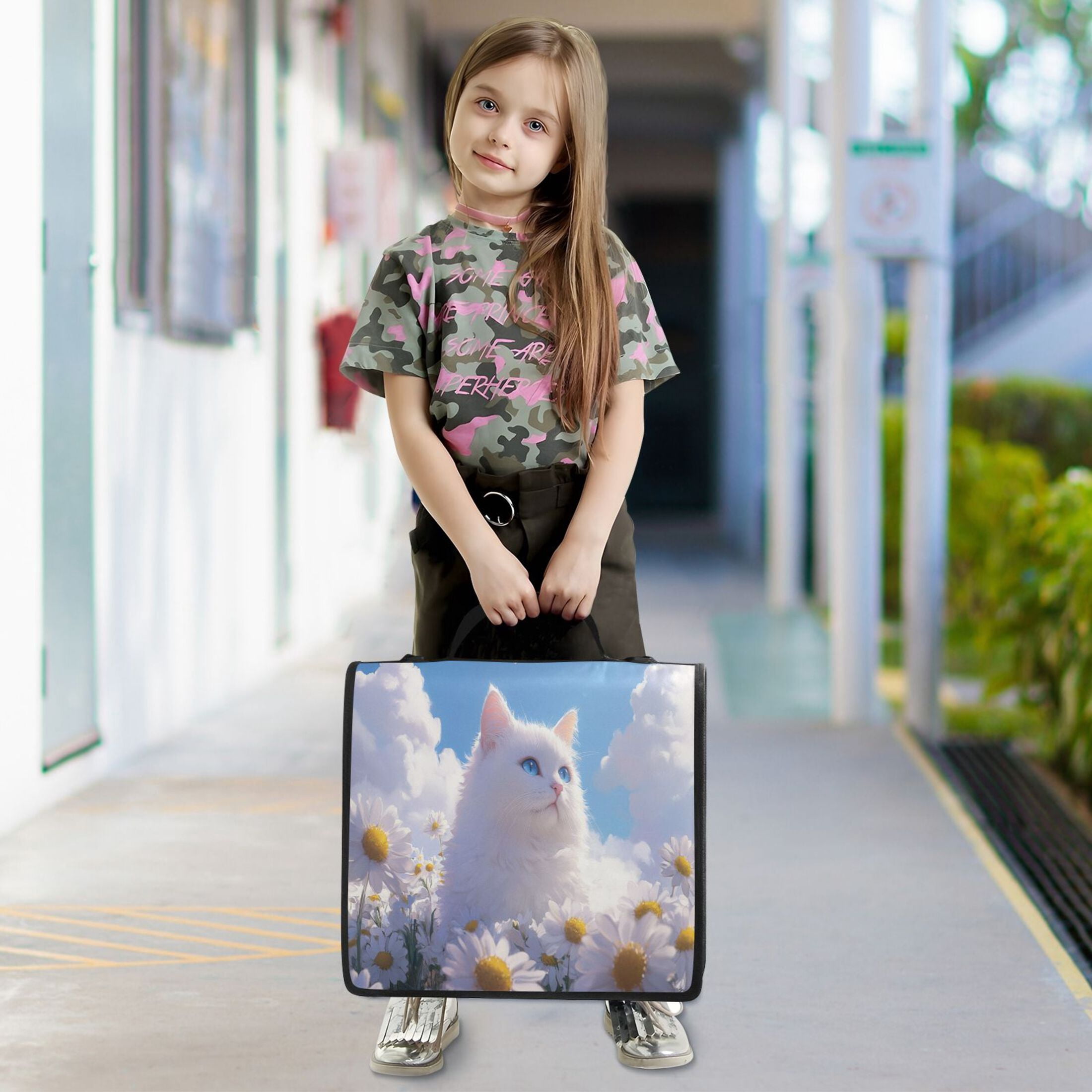 YAZAOO Zipper Binder trapper keeper Documents Organized Design Cat Among Daisies and Clouds Printed