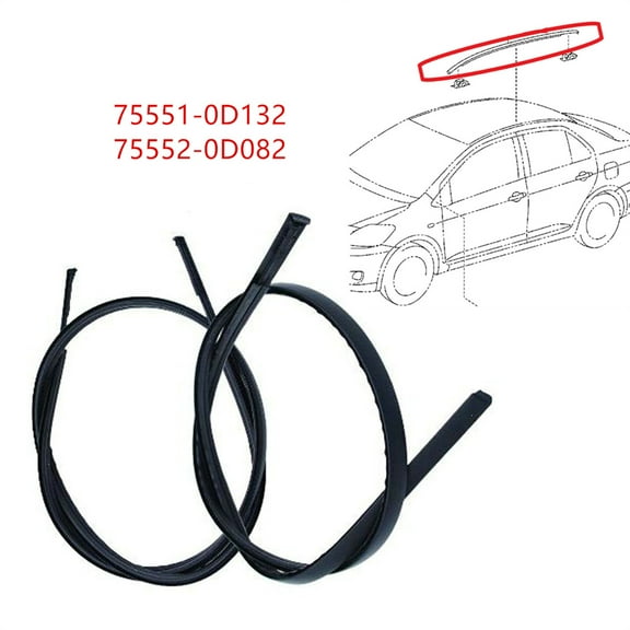 2pcs Rubber Roof Drip Side Finish Moulding For Toyota Yaris Hatchback 2014-2018