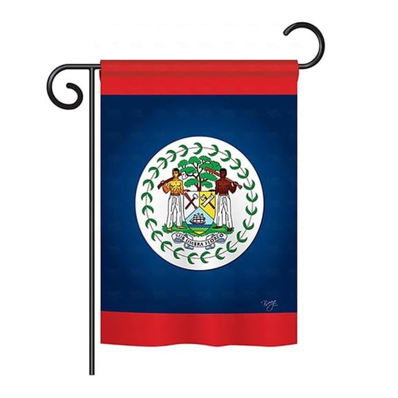 Breeze Decor BD-CY-GS-108163-IP-BO-D-US13-BD 13 x 18.5 in. Belize Flags of the World Nationality Impressions Decorative Vertical Double Sided Garden Flag Set with Banner Pole