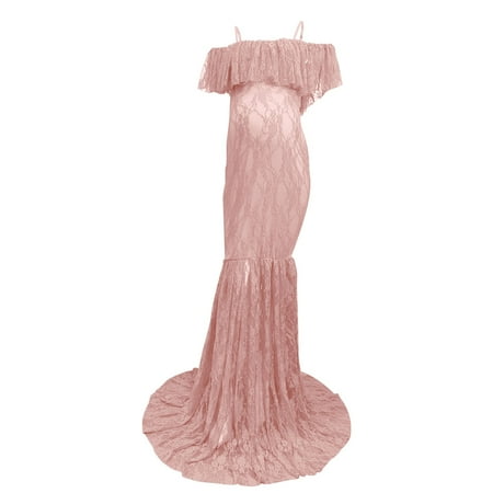 

Wiueurtly Jumpsuits for Women Elegant Maternity Ruffled Sleeves V Neck Tail Length Long Dress Photography Dress