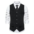 thumbnail image 2 of Fashion YLSDY Men's Suede Leather Suit Vest V Neck Cowboy Vest Vintage 5 Snaps Western Vests Casual Waistcoat for Wedding Prom Black M, 2 of 8
