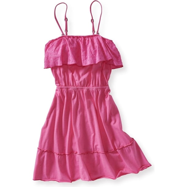 Aeropostale Womens Ruffle Eyelet Solid Sundress, Rosa, Grande