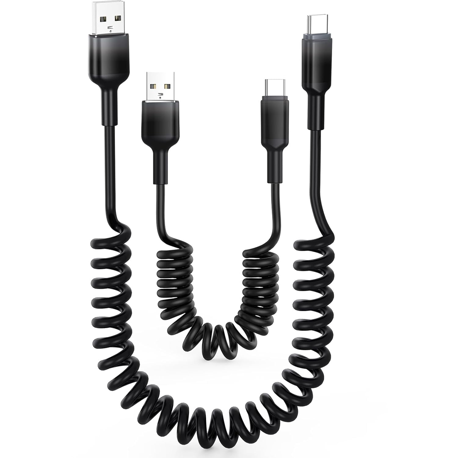 MHAWBL-Coiled USB to USB C Cable 3 FT 2-Pack, USB A to Type-C Cable for Android Auto and Car Carplay, Retractable Car Charger Cord USBA to USBC for iPhone 17/16/15, Samsung S25/S24/S23, Google Pixel