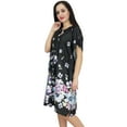 thumbnail image 4 of Bimba Womens Floral Satin Black Kimono Bridesmaid Drawstring Short Kaftan-16, 4 of 9