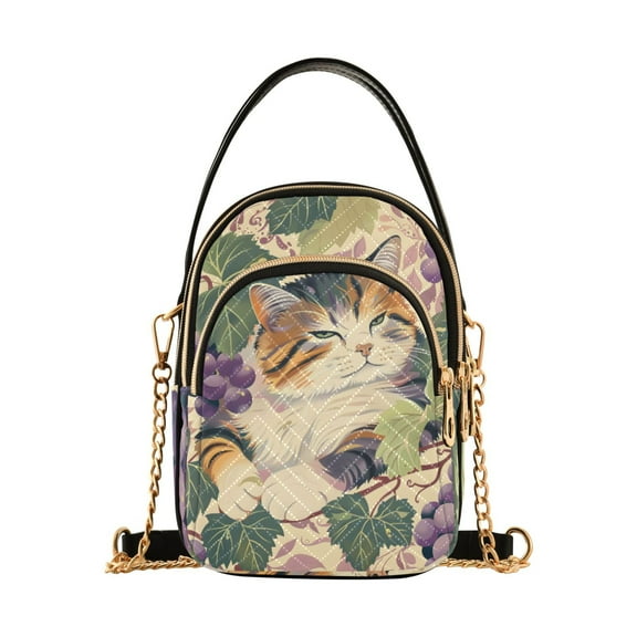 ALAZA Chain Crossbody Bags for Women Cat in Grapes Shoulder Handbag Phone Purse