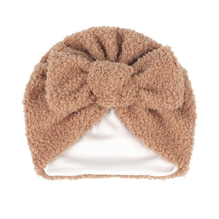 

YWDJ Bowknot Solid Color Fluff Pullover Hat Fall Winter Warm Double Layer Fluff Plush Thick Hairband Khaki One Size