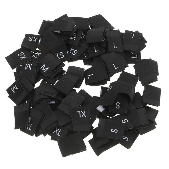 COMPUKAS Black Polyester Sew-In Clothing Labels, 500 Size Tags for Garments and Apparel Identification