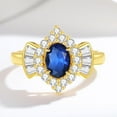 thumbnail image 3 of 1 Carat Created Blue Sapphire Rings for Women Halo Engagement Rings for Women 925 Sterling Silver Gold Rings for Women Oval Cut Promise Rings for Her Elegant Blue Gemstone Rings, 3 of 6