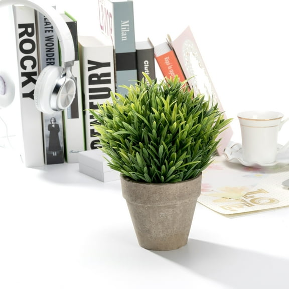 K-Cliffs Mini  Faux  Green Grass Tabletop Plant for Home Decor, Dimensions: 6.5L x 6.5W x 9.1H inches