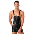 thumbnail image 2 of Nyeemya Mens Shiny Metallic Overalls Shorts Suspenders Adjustable Staps Dungarees for Night Club Raves Dance Party Black XL, 2 of 7