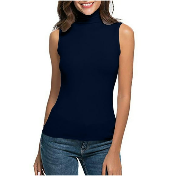Birdeem Sexy Tops for Women Tops Sleeveless Tops for Women High Neck Tank Tops for Women Womens Fashion Casual Solid Color Sleeveless Turtleneck Tee Shirt Blouse T-Shirt Top